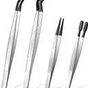 Ainiv 4pcs Tweezers with Rubber Tips, PVC Coated Tweezers Set, Rubber Straight/Flat/Long Curved Tips Non Marring Tweezers for Jewelry Crystals Bead, Crafts Making, Lab Stainless Steel Tweezer Tool