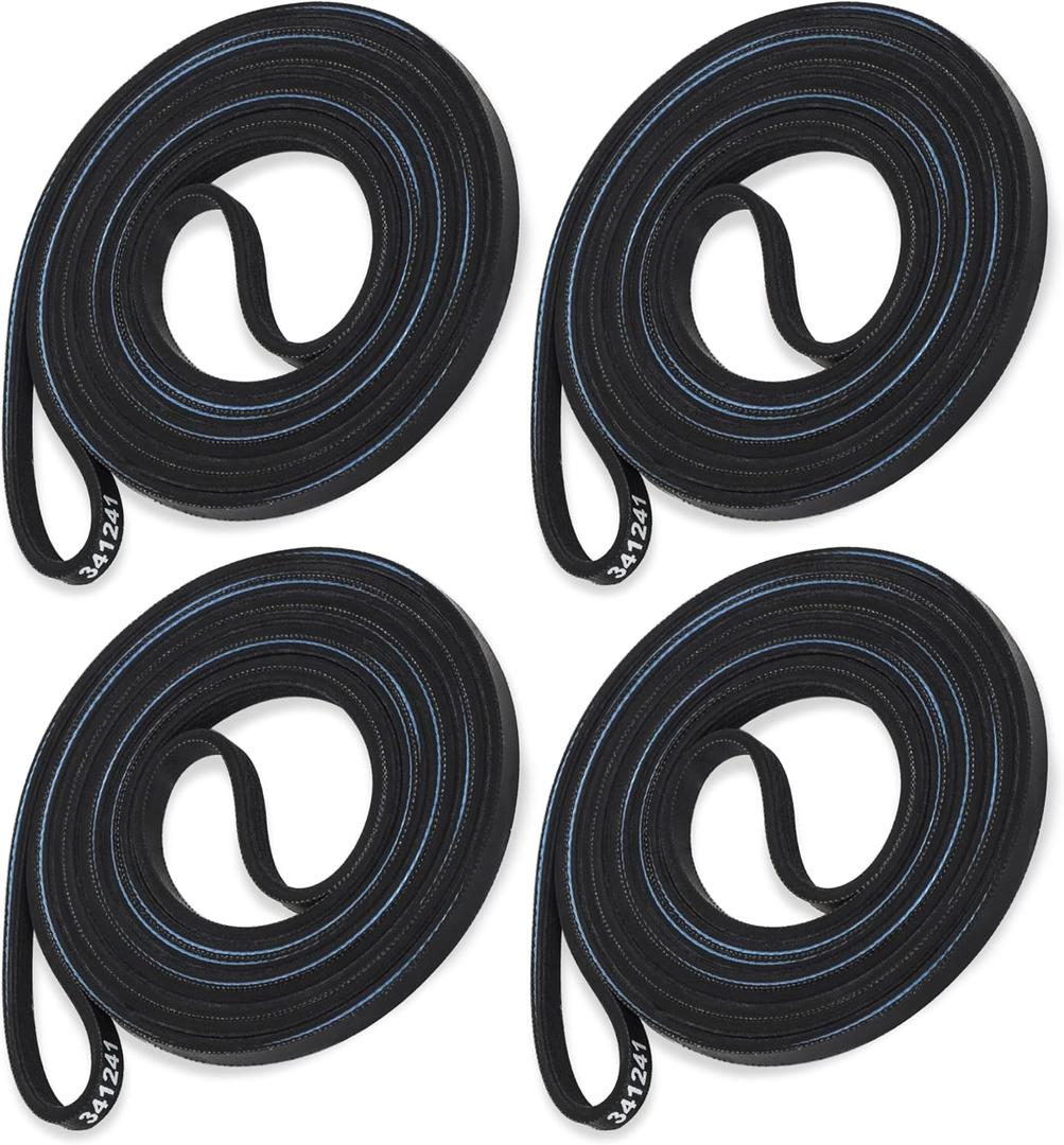 Canamax 341241 Dryer Drum Belt For AP2946843 W10127457 FSP341241 8066065 694088 - Compatible with Kenmore Whirlpool KitchenAid - PS346995 31531589 14210003 529597 WED4815EW1 NED4655EW1 - Pack of 4 Canamax 341241 Dryer Drum Belt For AP2946843 W10127457 FSP341241 8066065 694088 - Compatible with Kenmore Whirlpool KitchenAid - PS346995 31531589 14210003 529597 WED4815EW1 NED4655EW1 - Pack of 4