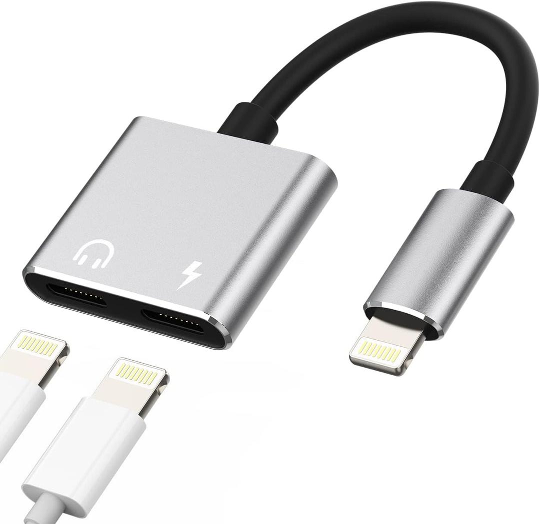 Iphone Dual Lightning Jack Headphone Adapter(2in1)AUX Charge Dongle Splitter for MFI Certified 14 13 12 11 Pro Max Mini 7 8 Plus XS SE X XR Ipad Audio Charger Adaptador Para Music Charging Cable