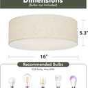 Vexagyle Flush Mount Ceiling Light,16''Modern Close to Ceiling Lamp with Double Linen Fabric Shade,3 Light Semi Flush Mount Ceiling Light Fixture,Farmhouse Drum Light Fixture for Bedroom Living Room
