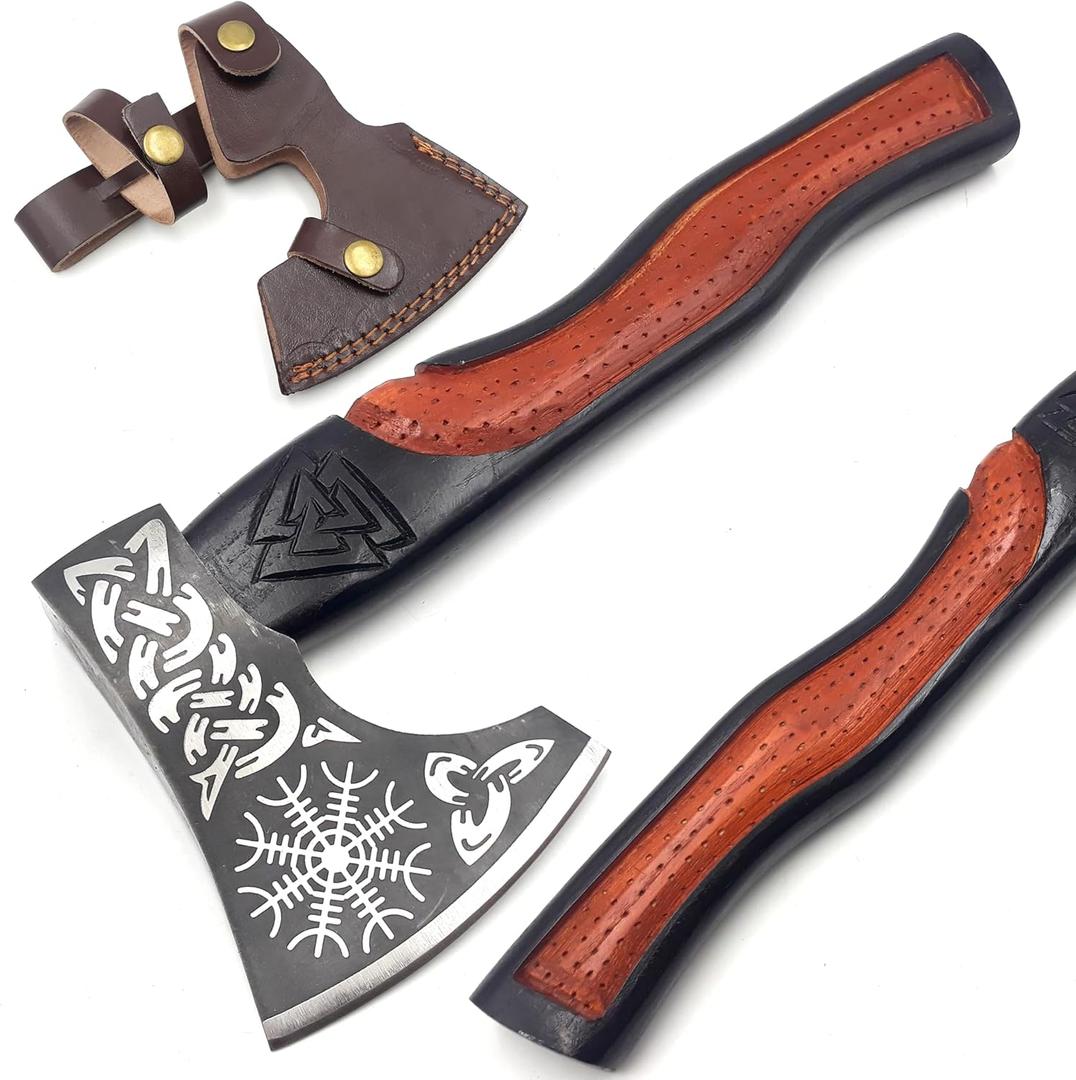 Custom Handmade Carbon Steel Real Viking Axe Hatchet,Camping Axe, Birthday Gift for him, Leather Wrapped Handle and Leather Sheath ((FM-21))