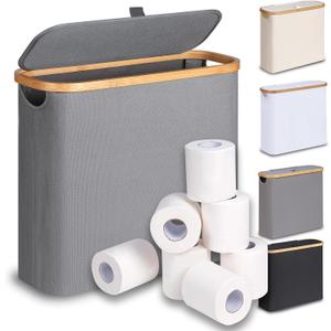efluky Toilet Paper Basket 28L, Toilet Paper Holder with Lid for Bathroom, Free Standing Storage Organizer Holds Up to 9-12 Rolls (Grey, 1)