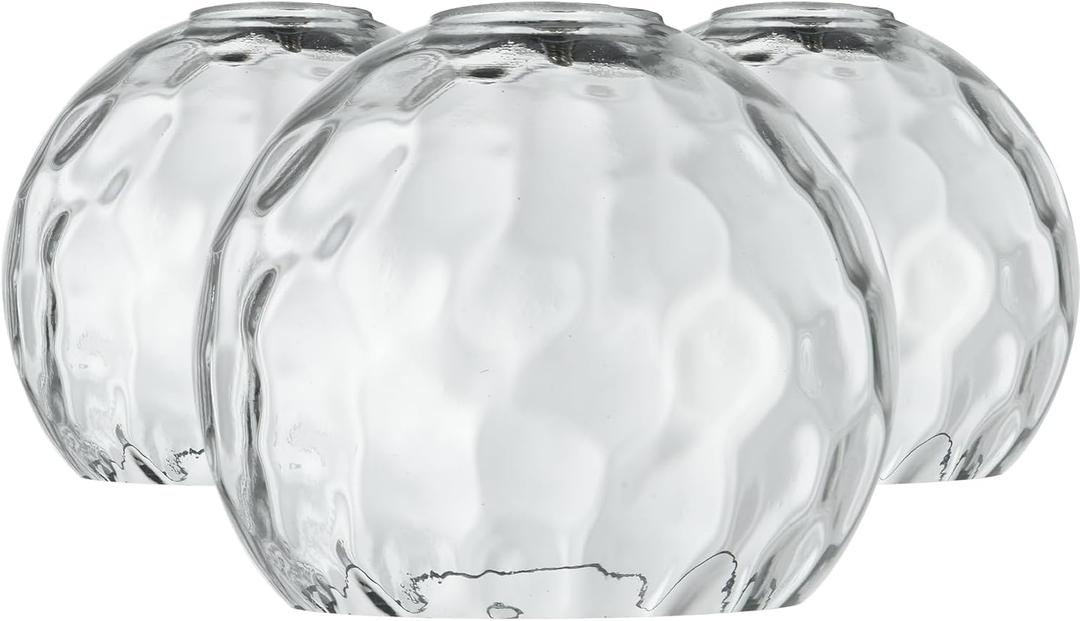 3 Pack Fixture Replacement Globe Shade, 6 Inch Diameter, E26 Base Clear Hammered Glass, Glass Globe Lampshade Cover for Pendant Wall Sconce Chandelier Vanity Light