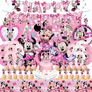 Pink Mouse Birthday Party Decorations Party Balloons, Pink Mouse Party Supplies Include Banner, Hanging Swirls, Foil Balloons, Cake Toppers, Cupcake Toppers, Tablecloth