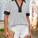 Tankaneo Womens Short Puff Sleeve Tops Summer Color Block Blouses Shirts (White, M)