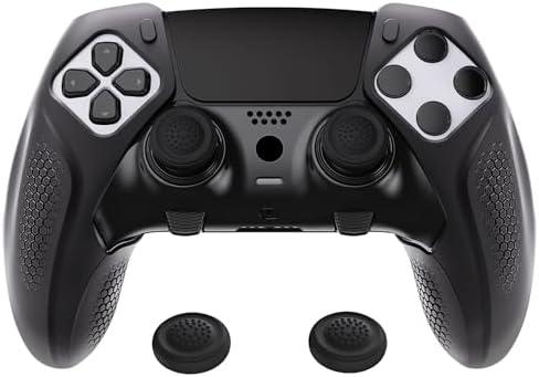 PlayVital Ninja Edition Anti-Slip Half-Covered Silicone Cover for ps5 Edge Wireless Controller, Ergonomic Protector Soft Rubber Case for ps5 Edge Controller with Thumb Grips - Black