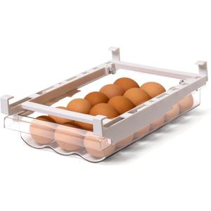BINO | Pull-out Egg Holder Organizer | THE HANGER COLLECTION | Fridge Egg Drawer Organizer | Clear Egg Holder Tray for Refrigerator and Pantry | 18 Eggs Shelf Holder Storage Drawer