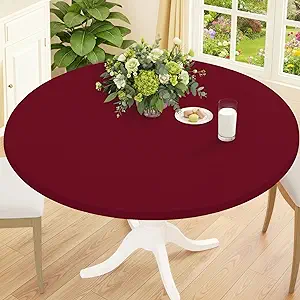 Smiry Round Spandex Tablecloth, Elastic Fitted Washable Tablecloths for 36"-44" Tables, Waterpoof Stretch Picnic Table Cover for Dining, Indoor and Outdoor, Red