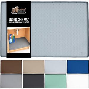 GORILLA GRIP Waterproof Silicone Under Sink Mat with Raised Lip for Kitchen and Bathroom, 46 x 22 in, Cabinet Shelf Liner Stay in Place Mats Dishwasher Safe Drawer Liner, Organizer Tray, Light Grey