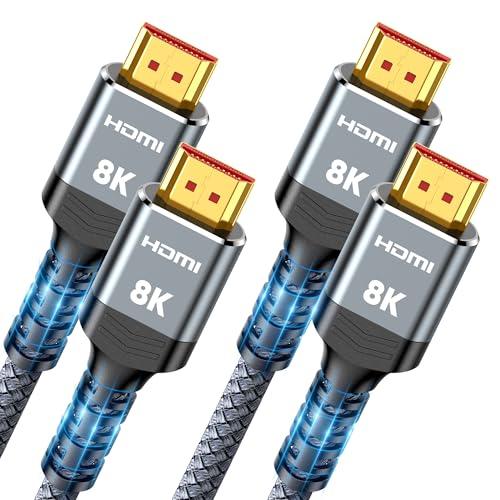 Highwings 8K HDMI Cable 2.1 2-Pack 1FT, Slim 48Gbps High Speed HDMI Braided Cord-4K@120Hz 144Hz 8K@60Hz, HDCP 2.2&2.3, Dynamic HDR,eARC,DTS:X,RTX 3090, Dolby Compatible with Roku TV/HDTV/PS5/Blu-ray