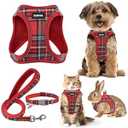 GAMUDA Small Dog Harness Collar and Leash Set, Step in No Chock No Pull Soft Mesh Adjustable Dog Vest Harnesses Plaid Reflective for Dogs Puppy Cats Kitten Rabbit (XS)