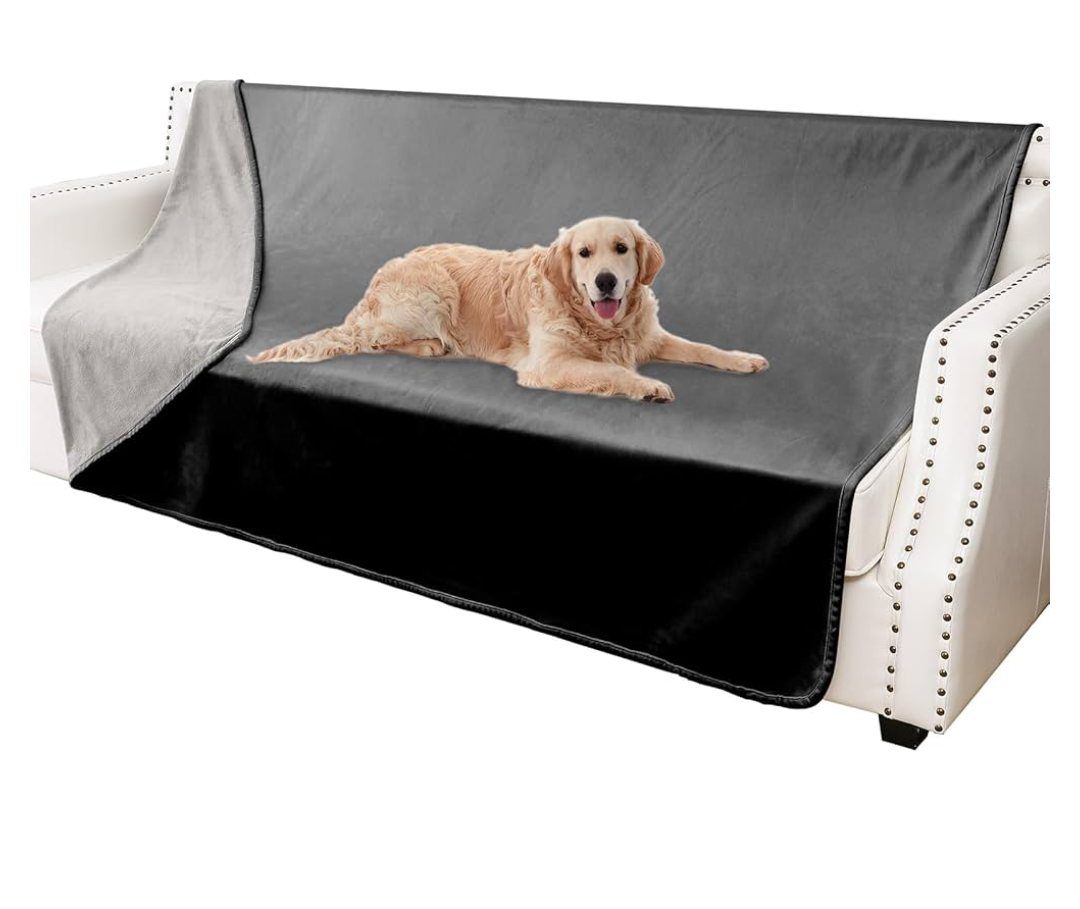 Waterproof Dog Blankets, Washable Pee Proof Pet Blanket for Couch, Soft Reversible Puppy Throw Furniture Protector Cover for Bed Sofa-68"x82",Black+Lightgrey