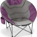 Oversized Portable Moon Camping Chairs,Round Folding Lawn Chair w/Cup Holder,Outdoor Heavy Duty Supports 500Lbs Comfy Chair,Perfect for Family Camp,Hiking,Picnics and Beach Trips,Purple, 18.11' ' X 18.11'' X 41.3''