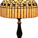 Tiffany Table Lamp, Gold Stripe Stained Glass Shade Bedside Table Lamps,Hand-Made Antique Nightstand Lamp for Bedroom Living Room Home Office+E26 LED Bulb,12X12X19 Inches