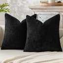 MIULEE Pack of 2 Couch Throw Pillow Covers 18x18 Inch Black Modern Boho Accent Decorative Pillow Covers Soft Chenille Farmhouse Cushion Covers for Home Decor Bed Sofa Living Room