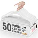 Smartor Kids Velvet Hangers 50 Pack, 14 Inch Premium Non Slip Kids Felt Hangers for Closet, Space Saving Toddler Clothes Hanger for Youth's Childrens' Clothes (Rose Gold Hook)- White