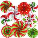 Outus Christmas Hanging Decorations Candy Paper Fans Peppermint Hanging Paper Fans Candy Cane Ceiling Wall Decor for Christmas Party Classroom Birthday Party (9 Pcs, Red and Green)