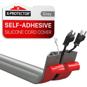 Floor Cord Cover by X-Protector  5 Overfloor Cord Protector  Self-Adhesive Power Cable Protector  Silicone Cord Protector  Ideal Extension Cord Cover to Protect Wires On Floor (60 in) (Grey (Big Hole))