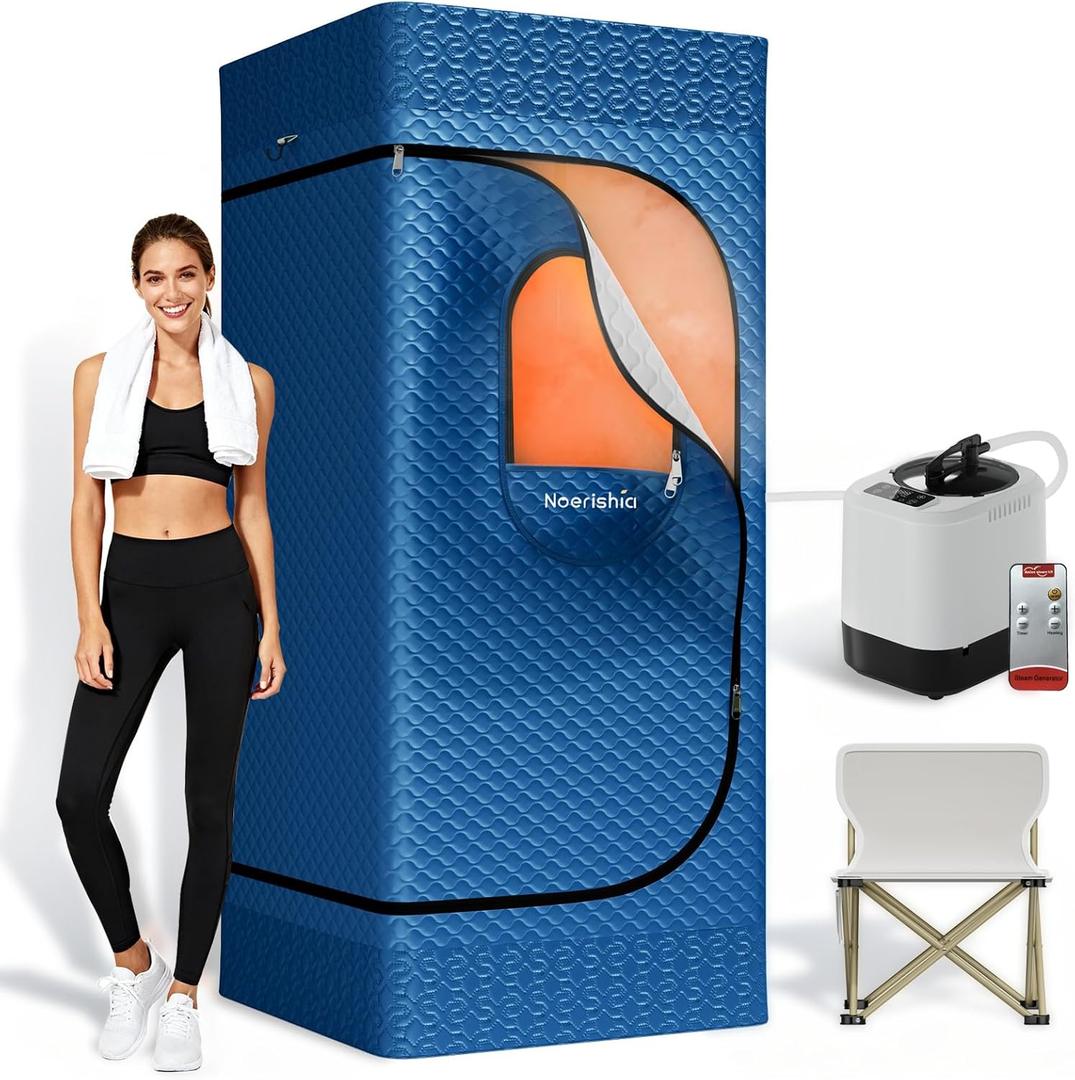 Sauna Box, Upgraded Portable Sauna for Home 5Layer Waterproof,3L 1200W Steamer,9 Levels,Dual YKK Zippers,Big Folding Chair,99 Mins Timer,Remote Control,Steam Sauna Room Personal Saunas Tent,Dark Blue