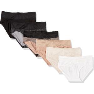 Warner's Women's Blissful Benefits Dig-Free Comfort Waistband with Lace Microfiber Hipster 6-Pack Ru1796w (3X-Large Plus, Toasted Almond/Black and White Pin Dot /Black/Butterscotch/White/Toasted Almond Lace Dot)