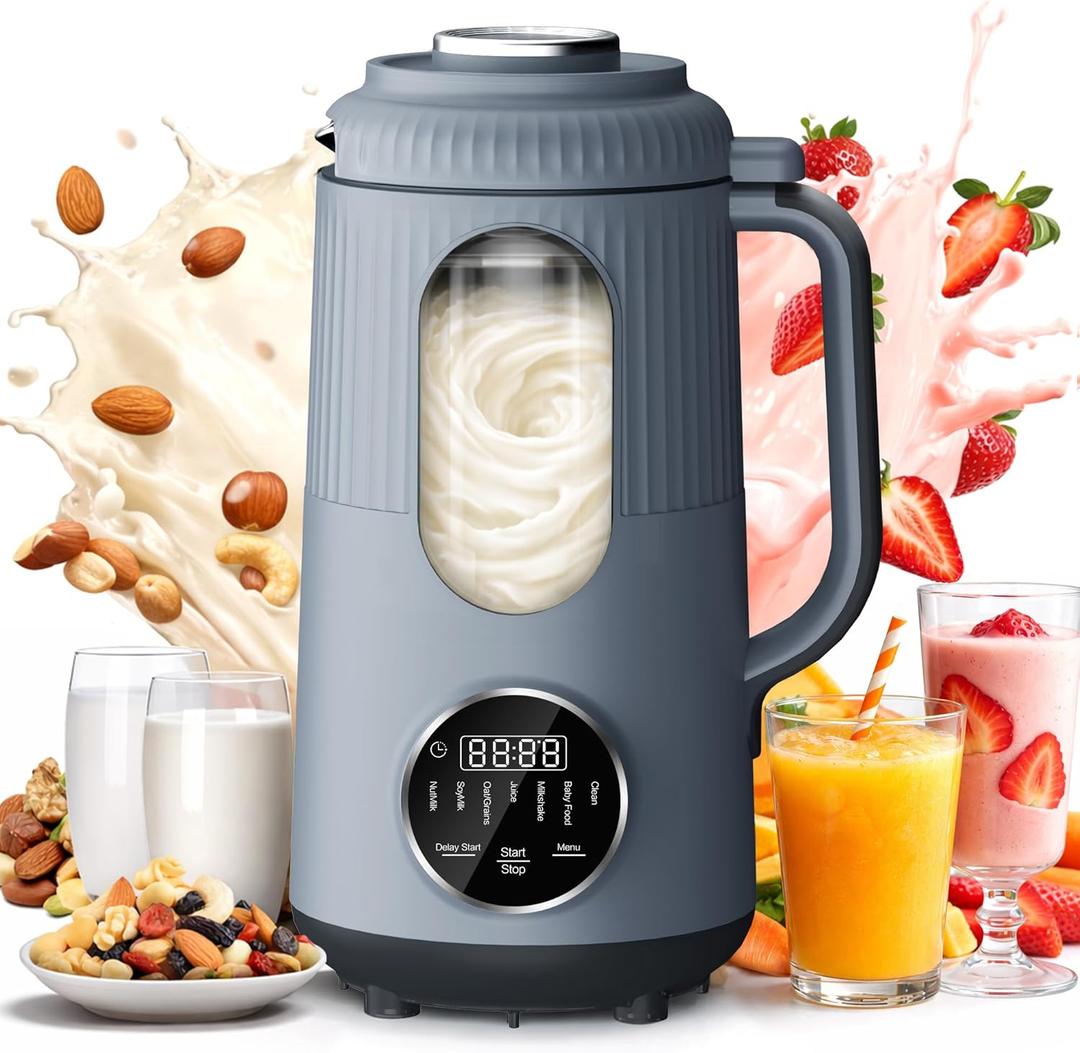 SilkSpin Milk-Smooth Nut Milk Maker Machine, Small Blender for Homemade Oat, Almond, Soy, Plant-Based Milk, Juice, MilkShake 35oz Automatic Soybean Milk Maker for 4 Families, BlueGrey