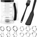 Pancake Batter Dispenser With Squeeze Handle Set, No Mess & Easy Pour, Includes Muffin, Hexagram, Heart and Flower Rings, Pastry Brush and Spatula Ideal for Pancakes, Waffles and Cupcakes