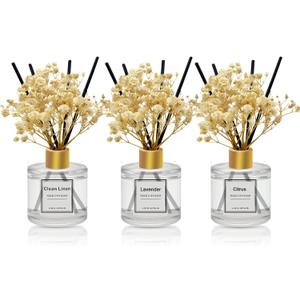 Reed Diffuser Set of 3 Pack,Clean Linen Citrus Lavender Scented Oil Diffuser with 4 Sticks,Reed Diffuser for Home,Living Room,Bathroom Air Freshener Diffuser,50ml x 3