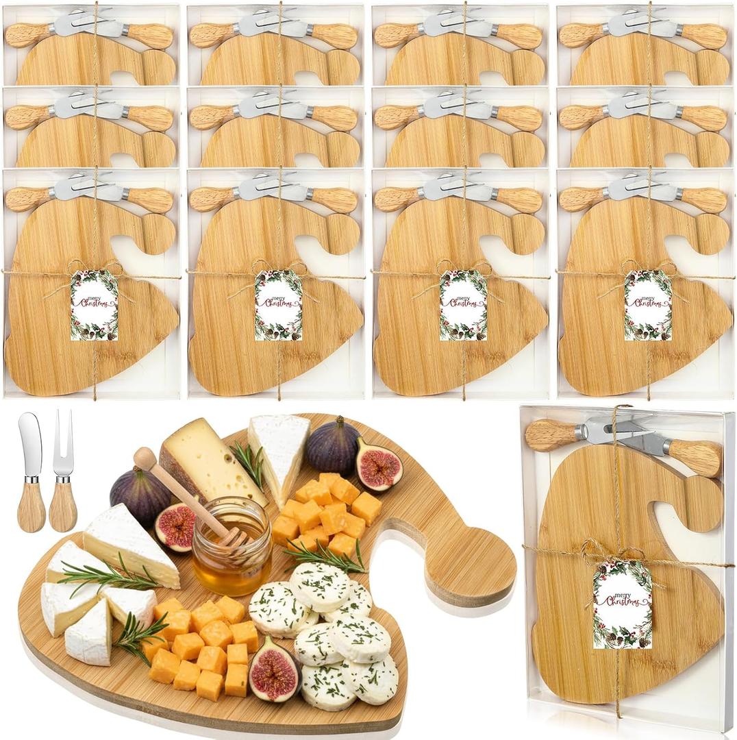 Roshtia 12 Set Christmas Charcuterie Board Gift Bulk Christmas Cutting Boards with Cheese Knives Forks Bamboo Cutting Board for Kitchen Xmas Party Bridal Shower Favor Supplies(Santa Hat)
