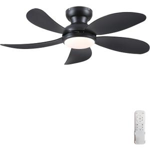 PHORUS 42" Black Low Profile Ceiling Fans with Lights and Remote,Small Flush Mount Ceiling Fans with Quiet Reversible DC Motor, Dimmable 3 CCT