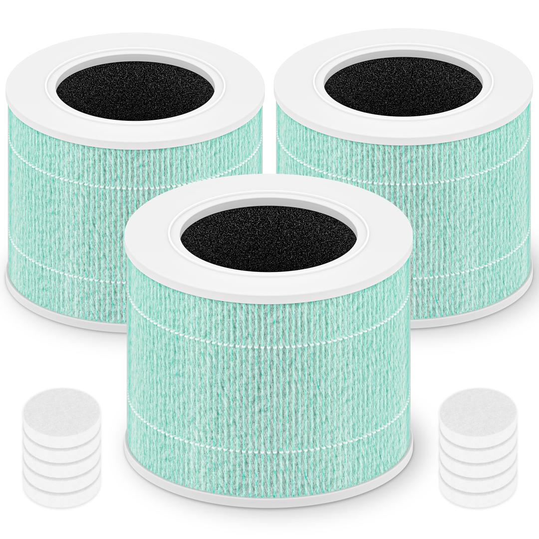 Core Mini Replacement Filter for LEVOIT Core Mini and Core Mini-P Air Purifier, 3-in-1 High-Efficiency filter, Core Mini-RF-TX, 4 Filter & 10 Fragrance Sponge, Green, For Office Livingroom Bedroom