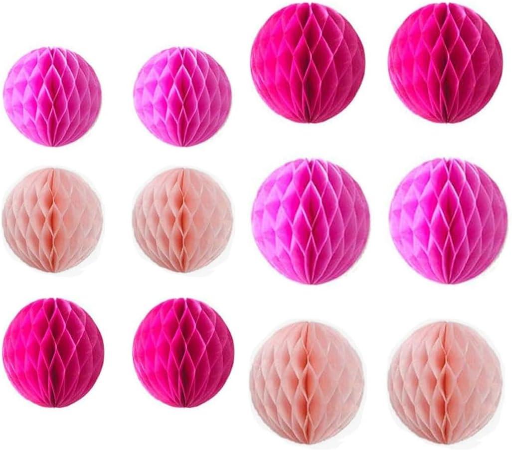 12pcs 8 inch 10 inch Tissue Paper Honeycomb Balls Party Backdrop Decoration Paper Flower Balls Craft Kit for Wedding Room Birthday Baby Shower (Pink Set)