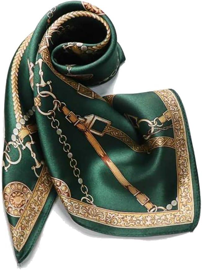 ANDANTINO 100% Mulberry Silk Scarf -21 Lightweight Square Neckerchief  Breathable Digital Printed Scarves with Gift Packed (Blackish Green)
