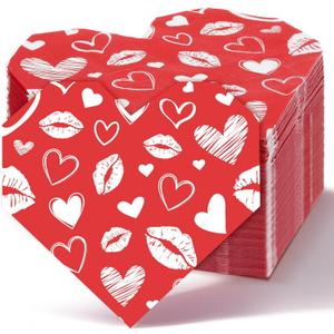 Landical 50 Pcs Valentine Heart Shaped Paper Napkins Galentine's Day Disposable Paper Guest Napkins Valentines Love Hearts Hand Towel for Ladies Celebration Bachelorette Party Table Supplies(Red)