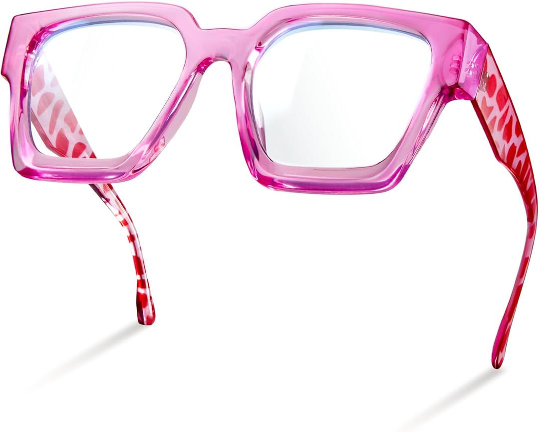 livho Oversized Blue Light Blocking Glasses for Woman and Men - Rectangle Fashion Glasses for Computer, Chic Preppy Frame (Light Pink Leopard Legs)