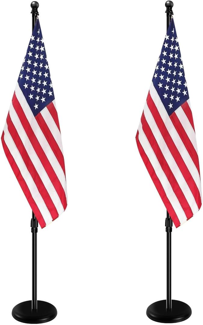 Indoor FlagPoleBlack Ball Telescoping Flag Pole for 6FT-8 FT Height,with Thickened Embroidery Star American Flag, 360 Degree Rotation Will Not Entangle The Flagpole Flag Pole Stand 2-Pack