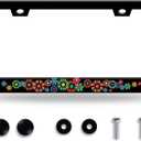 Colorful Hippie Flowers License Plate Frame Beautiful Floral License Plate Frames Stainless Steel Accessories Cars Decor with 2 Holes and Screws Fits Standard US CA Vehicles Size 12.2 x 6 Inches