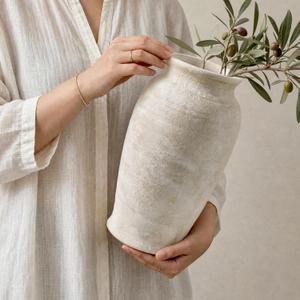 DomeStar Tall Ceramic Flower Vase, 11 Inch Wabi-Sabi Stone Texture, Beige