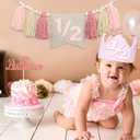 Birthday Decoration Set - High Chair Banner, Crown Theme Banner, Birthday Hat, Birthday Cake Topper, Photo Props, Pink Crown