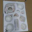 fanquare 21 Pieces British Porcelain Tea Set with Gold Trim, Pink Autumn Leaves Floral Tea Sets for Women Tea Party, 6 Teacup and Saucers for Coffee Home Wedding