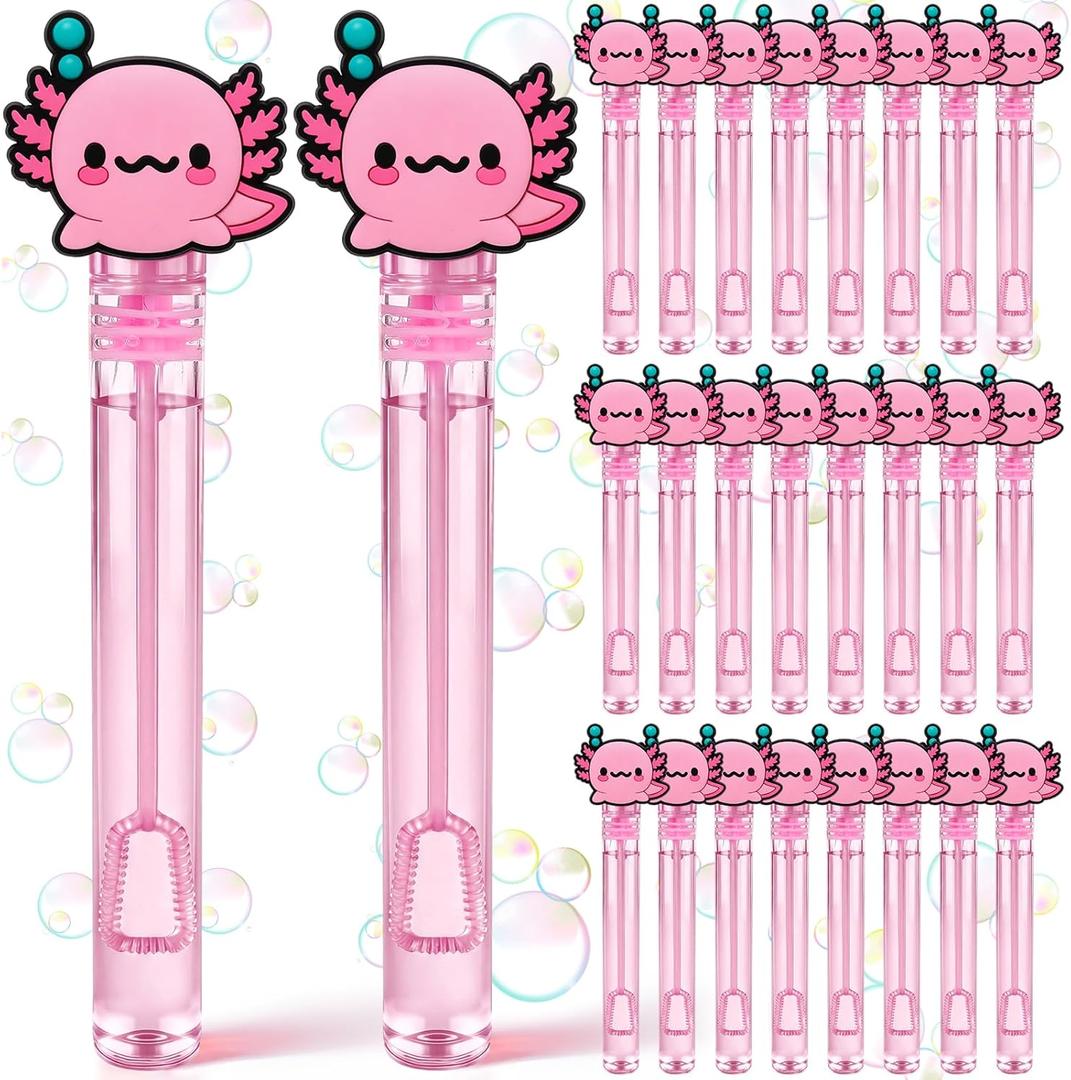 24 Pcs Axolotl Party Favors Axolotl Bubble Wands Bulk for Birthday Party Supplies Piata Goodie Bag Stuffers Carnival Prizes Summer Gifts
