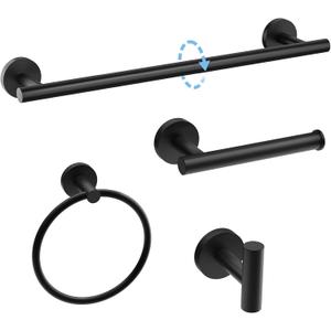 Matte Black Towel Bar Set, Modern 24 Inch Bathroom Hardware Set, Wall Mounted Bathroom Accessories Set, Durable SUS304 Stainless Steel, 4-Piece