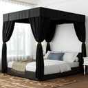 Hvqic Black Canopy Bed Drapes - 4 Corner Post Canopy King Bed Curtain Lightproof Drapes Bed Canopy for Adults & Girls Bedroom Decoration (King, Black)