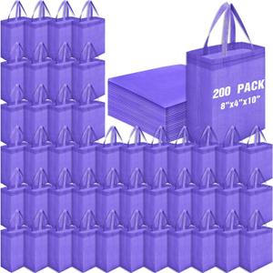 Windyun 200 Pcs Reusable Tote Bag Bulk 8 x 4 x 10 Inch Non Woven Shopping Bag with Handle Portable Grocery Bags Gift Tote for Merchandise Events Parties Boutiques Retail Stores (Purple)