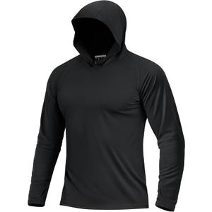 Boladeci SPF Shirts for Men Fishing Hoodie UPF 50+ Long Sleeve Sun Protection UV with Hood Summer Water Rash Guard Swim Shirt Rashguard Tops (Black, M)