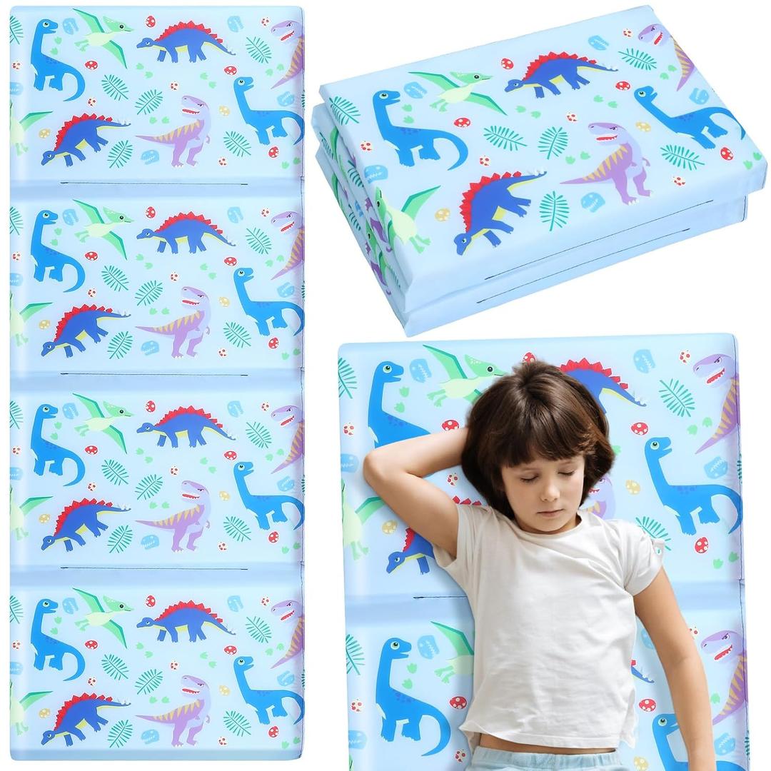 Shellwei Vinyl Mat for Kids Preschool Daycare 52 x 20 x 1'' Kids Folding Rest Mat for Boys Girls Classroom Home Travel(Dinosaur)