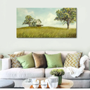 YCPRIMER Canvas Wall Art - Village Landscape Decor Retro Farmhouse Picture Yellow Tree Painting Artwork for Dinning Room,Living Room,Kitchen Decoration Size 24×48Inch