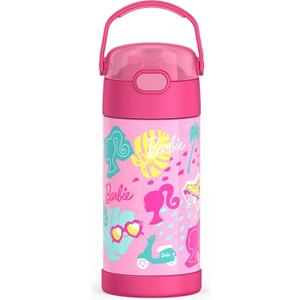 THERMOS FUNTAINER Water Bottle with Straw - 12 Ounce - Kids Stainless Steel Vacuum Insulated Water Bottle with Lid, Barbie