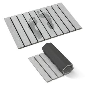 2025 New Foldable Stone Bath Mat, Super Absorbent Diatomaceous Earth Bath Mat with Non-Slip Rubber Backing, 23.4x15.4 Quick Dry Bath Stone Mat, Luxury Stone Bath Mat for Bathroom Floor, Grey