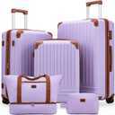 KUNEL Expandable 5 Piece Luggage Sets with Detachable Spinner Wheels and TSA Lock, Unisex Hardside ABS Suitcase Set, Hardshell Lightweight Waterproof Travel Hard Case Suitcases with Wheels, Purple