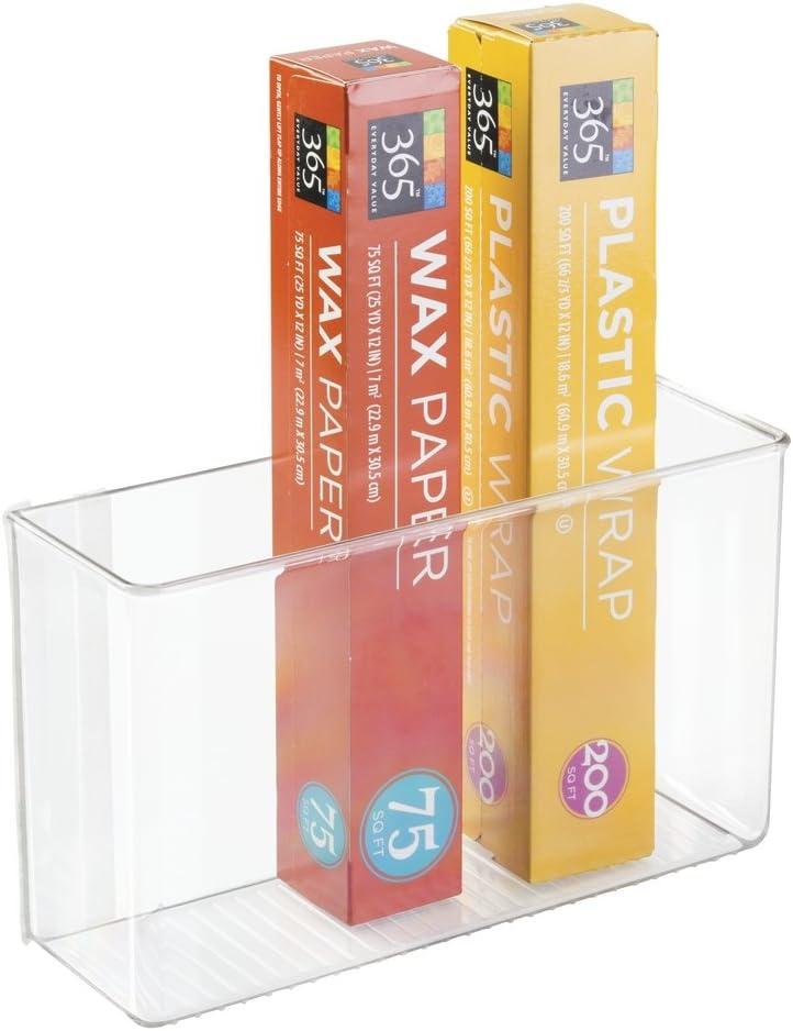 mDesign Plastic Adhesive Mount Storage Organizer Container for Kitchen or Pantry Wall Organization - Space Saving Holder for Sandwich Bags, Foil - 11" Wide - Ligne Collection - Clear (11 x 3.5 x 6.5 (Pack of 1))